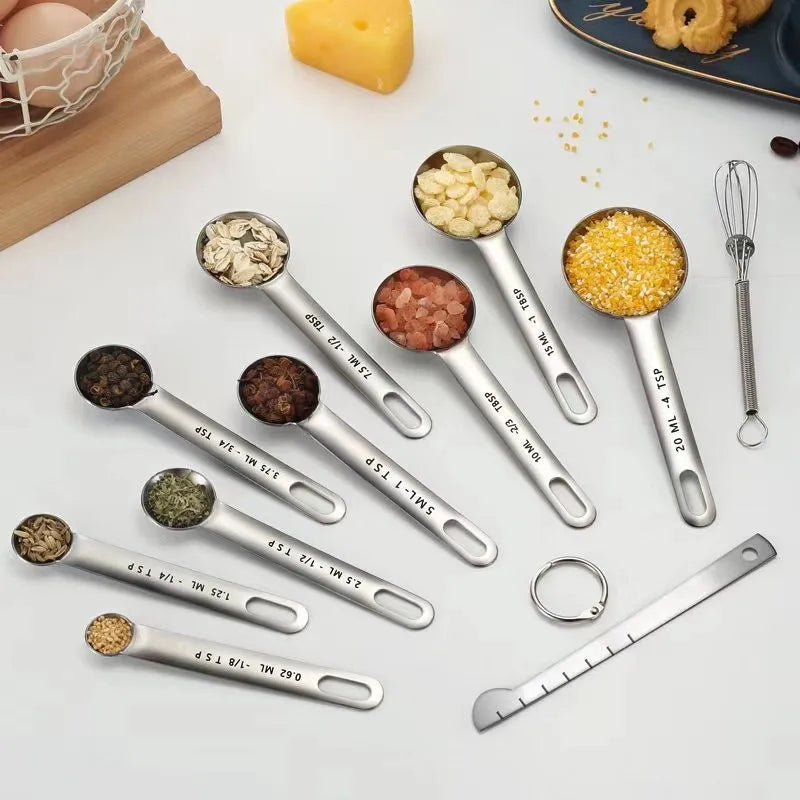 Set de Cucharas Medidoras de Acero Inoxidable — 7 Piezas con Regla Graduada