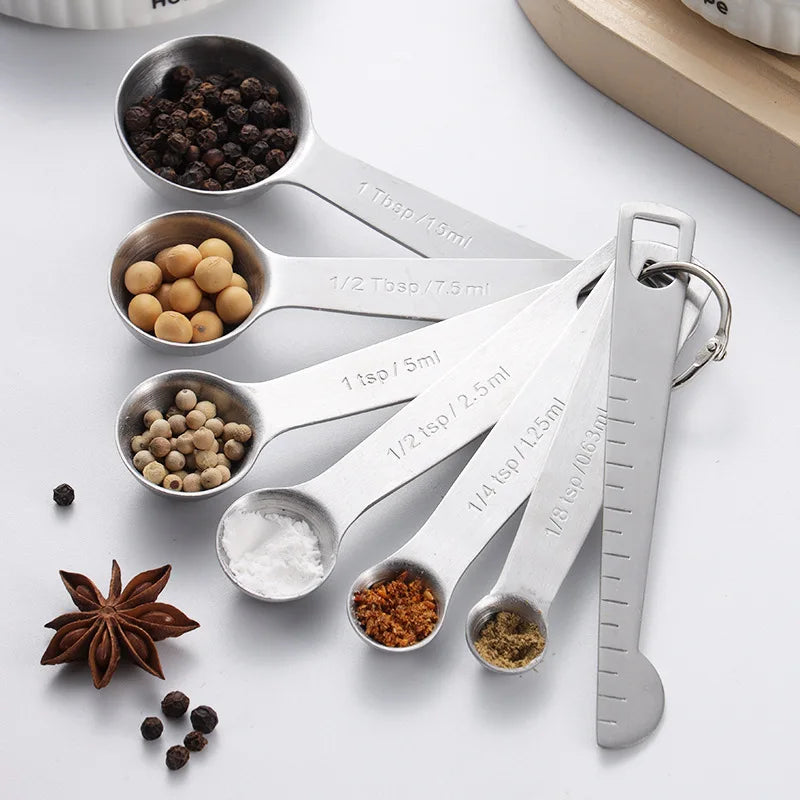 Set de Cucharas Medidoras de Acero Inoxidable — 7 Piezas con Regla Graduada