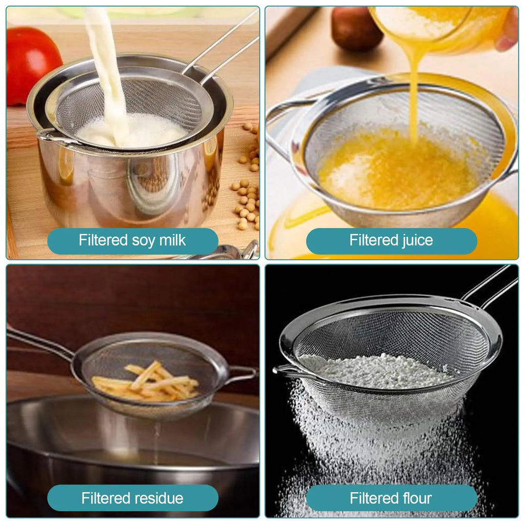 Cernidor de Harina con Mango — Colador de Acero Inoxidable para Repostería