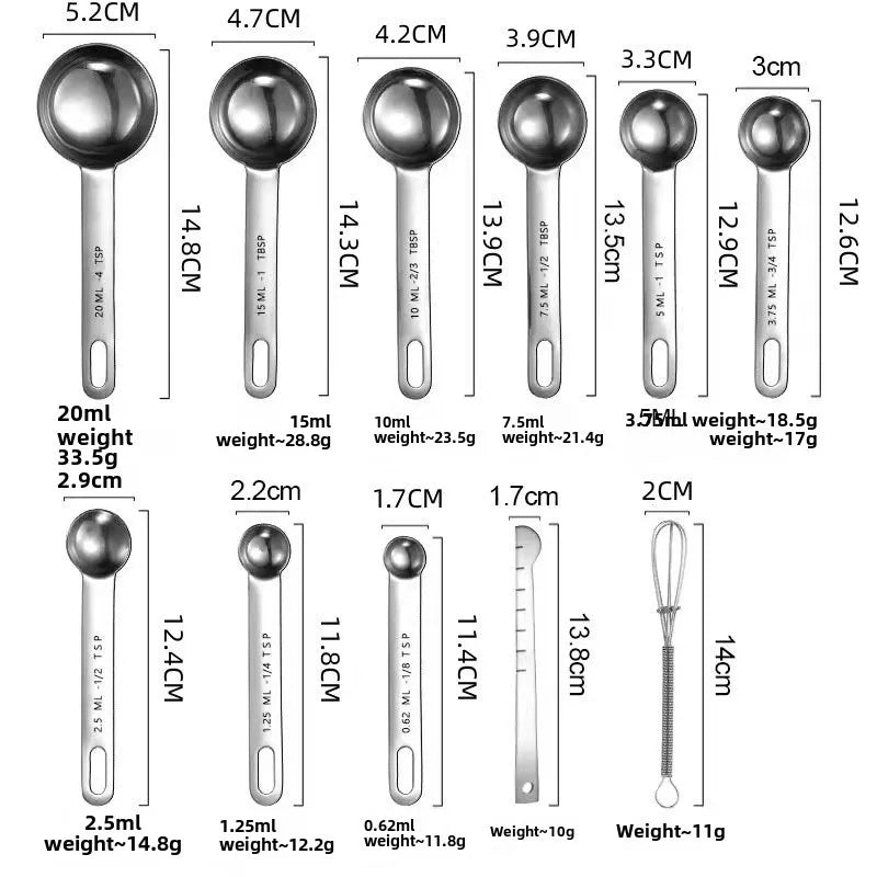 Set de Cucharas Medidoras de Acero Inoxidable — 7 Piezas con Regla Graduada