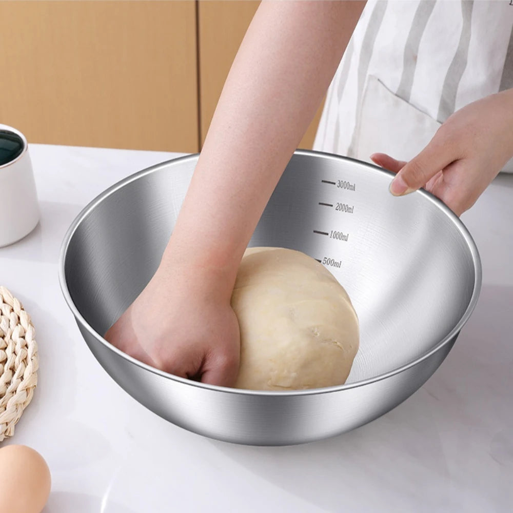 Set de 3 Bowls de Acero Inoxidable con Medidas — Para Cocinar, Hornear y Conservar