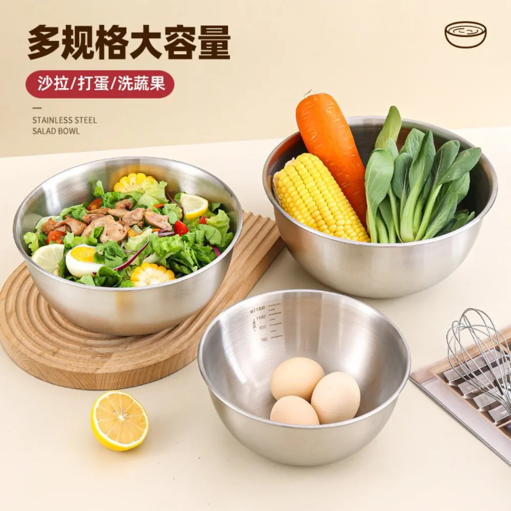 Set de 3 Bowls de Acero Inoxidable con Medidas — Para Cocinar, Hornear y Conservar
