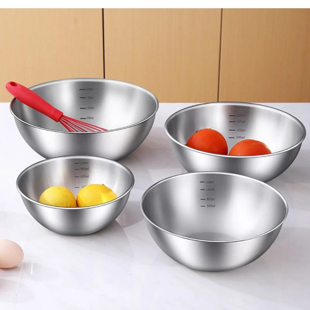 Set de 3 Bowls de Acero Inoxidable con Medidas — Para Cocinar, Hornear y Conservar