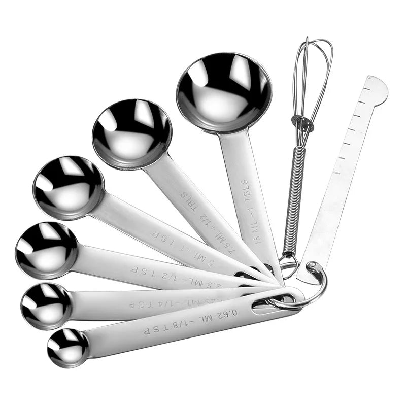 Set de Cucharas Medidoras de Acero Inoxidable — 7 Piezas con Regla Graduada