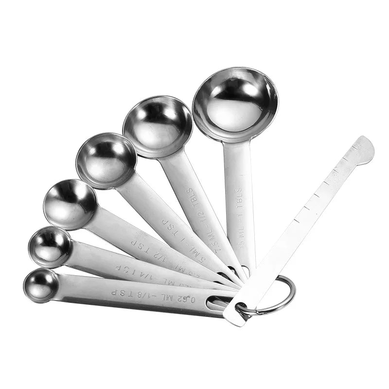 Set de Cucharas Medidoras de Acero Inoxidable — 7 Piezas con Regla Graduada